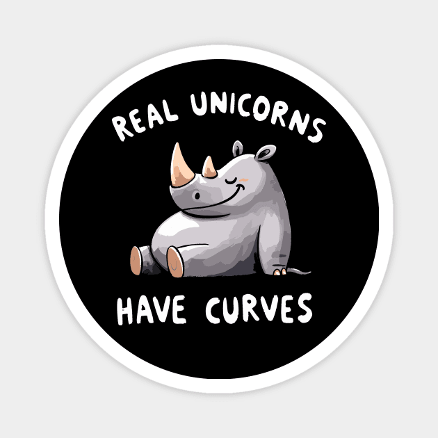 Real Unicorns have Curves Rhinocerus Magnet by DoodleDashDesigns